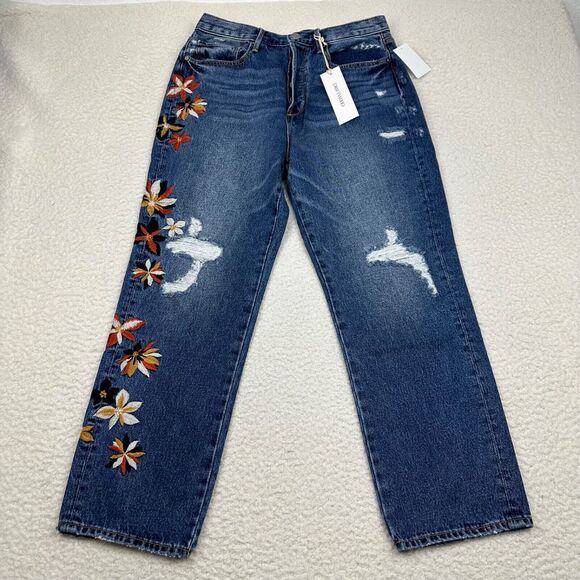 NWT Driftwood Jordie Mom Jeans 30X27 Embroidered Floral Button-Fly Straight - Picture 1 of 15